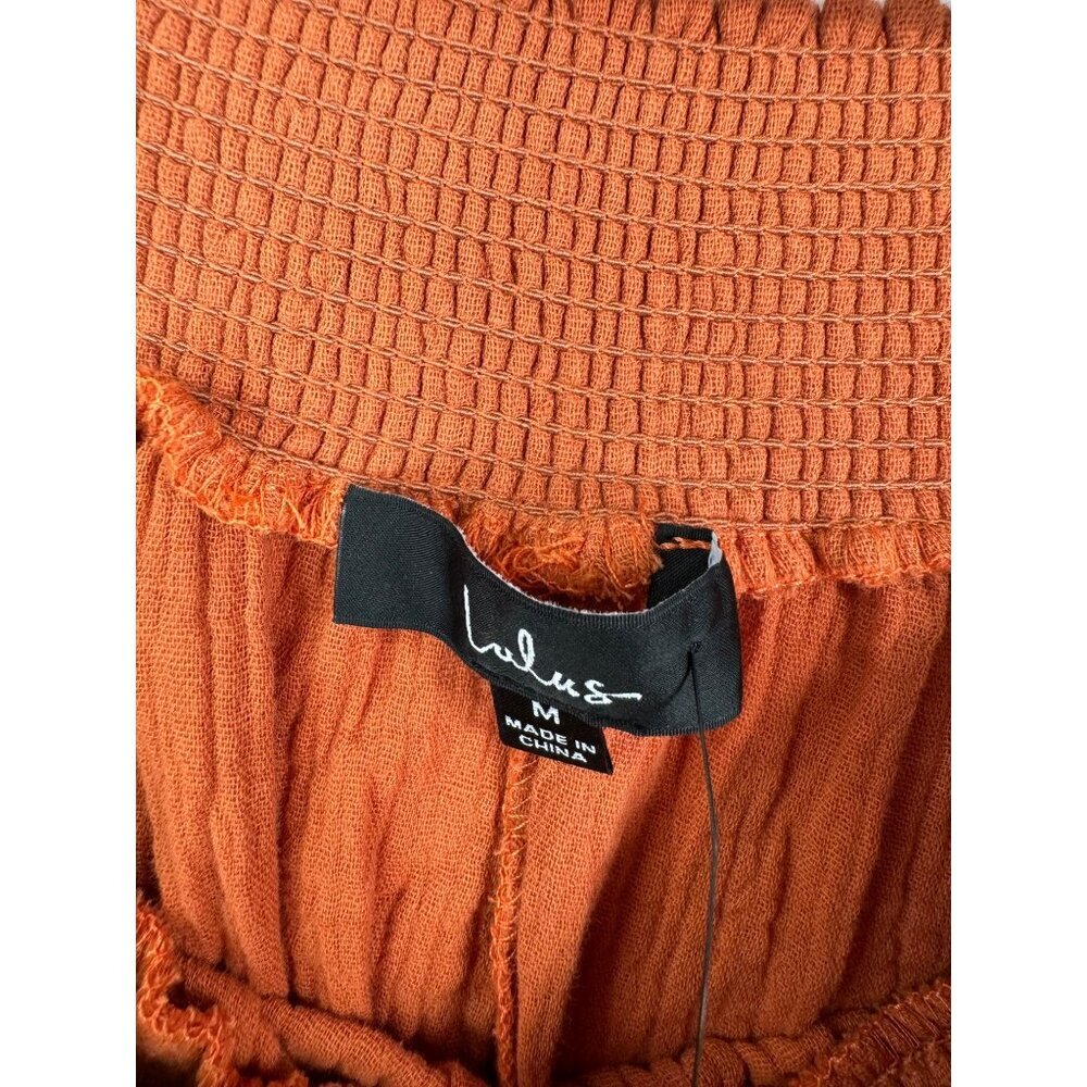 Lulus Rust Orange Off shoulder gauzy tiered midi dress sz M‎ - Picture 2 of 11